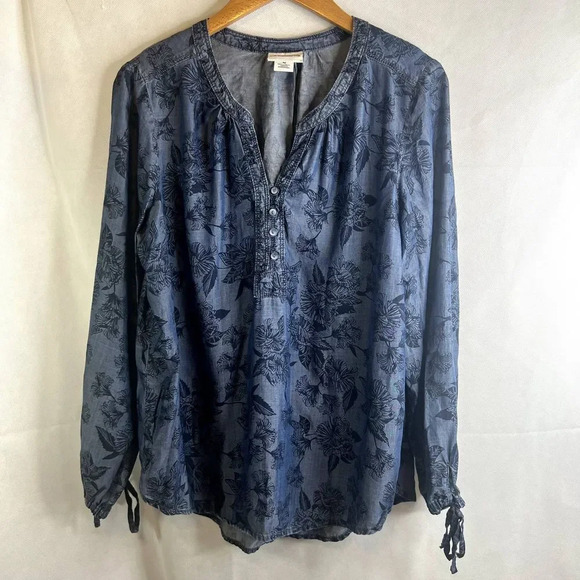 Liz‎ Claiborne Tencel Floral Long Sleeve Blouse Size Medium - Picture 8 of 8